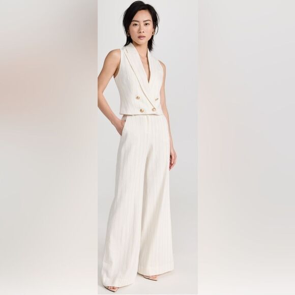 L'Agence Pilar Wide Leg trouser linen Pant cream metallic gold pin stripe 2. NWT - Picture 13 of 13